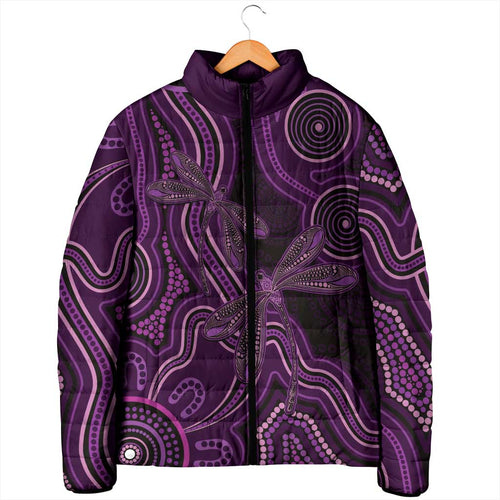 Purple Indigenous Dragonfly Australia Padded Jacket Aboriginal Art - Aussie Hoodie