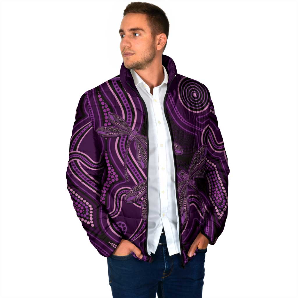 Purple Indigenous Dragonfly Australia Padded Jacket Aboriginal Art - Aussie Hoodie