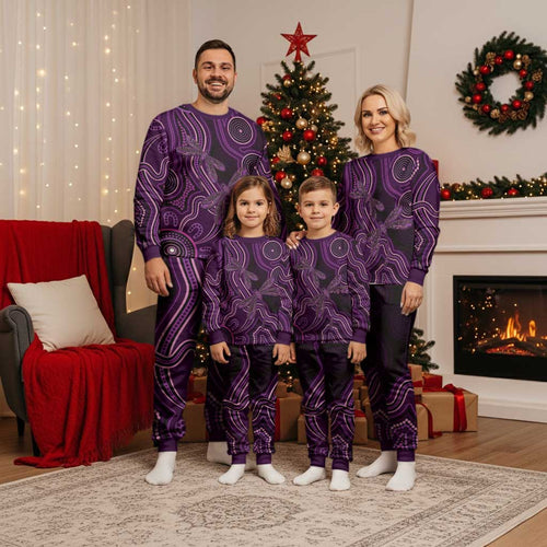 Purple Indigenous Dragonfly Australia Christmas Pajama Set Aboriginal Art - Aussie Hoodie