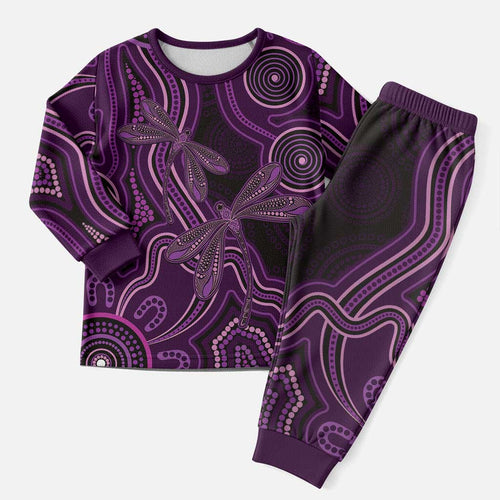 Purple Indigenous Dragonfly Australia Christmas Pajama Set Aboriginal Art - Aussie Hoodie
