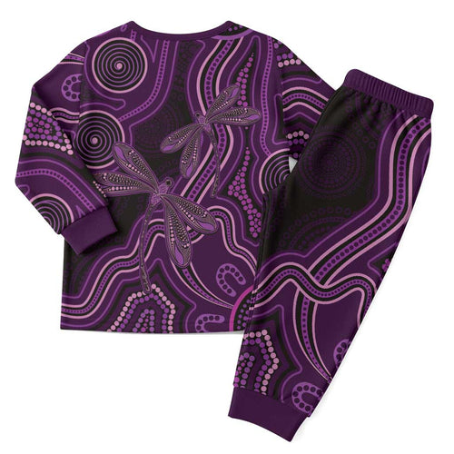 Purple Indigenous Dragonfly Australia Christmas Pajama Set Aboriginal Art - Aussie Hoodie