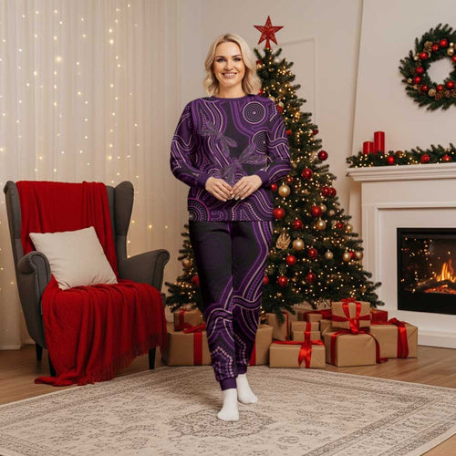 Purple Indigenous Dragonfly Australia Christmas Pajama Set Aboriginal Art - Aussie Hoodie