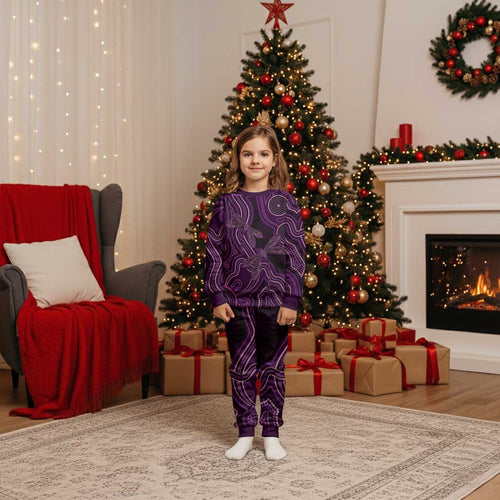 Purple Indigenous Dragonfly Australia Christmas Pajama Set Aboriginal Art - Aussie Hoodie
