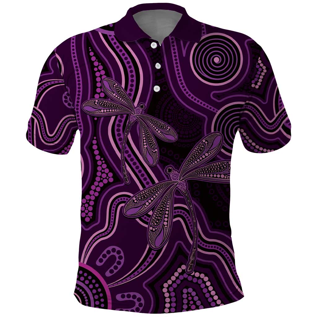Purple Indigenous Dragonfly Australia Polo Shirt Aboriginal Art - Aussie Hoodie