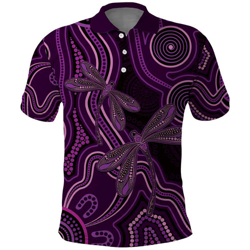 Purple Indigenous Dragonfly Australia Polo Shirt Aboriginal Art - Aussie Hoodie