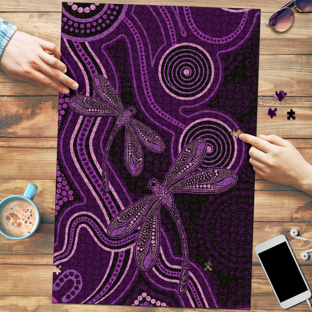 Purple Indigenous Dragonfly Australia Puzzle Aboriginal Art - Aussie Hoodie