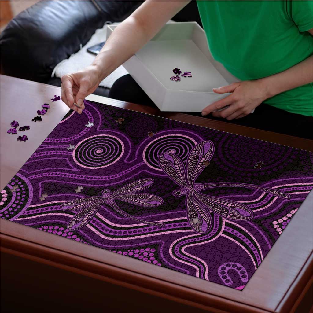 Purple Indigenous Dragonfly Australia Puzzle Aboriginal Art - Aussie Hoodie