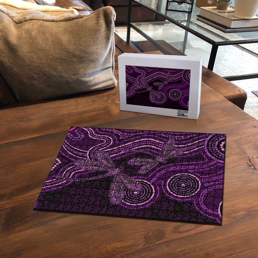 Purple Indigenous Dragonfly Australia Puzzle Aboriginal Art - Aussie Hoodie