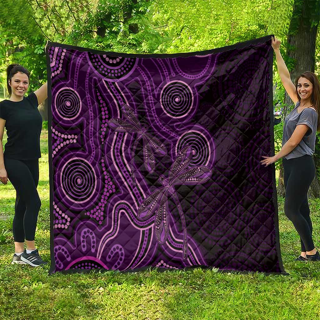 Purple Indigenous Dragonfly Australia Quilt Aboriginal Art - Aussie Hoodie