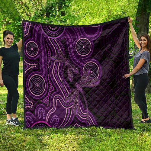 Purple Indigenous Dragonfly Australia Quilt Aboriginal Art - Aussie Hoodie