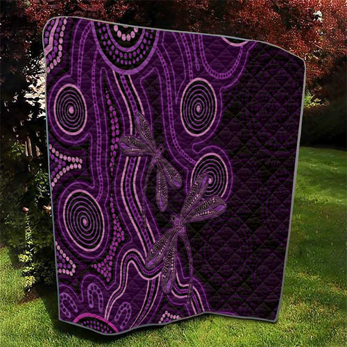 Purple Indigenous Dragonfly Australia Quilt Aboriginal Art - Aussie Hoodie
