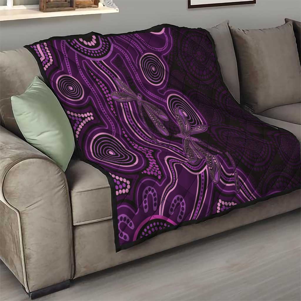 Purple Indigenous Dragonfly Australia Quilt Aboriginal Art - Aussie Hoodie