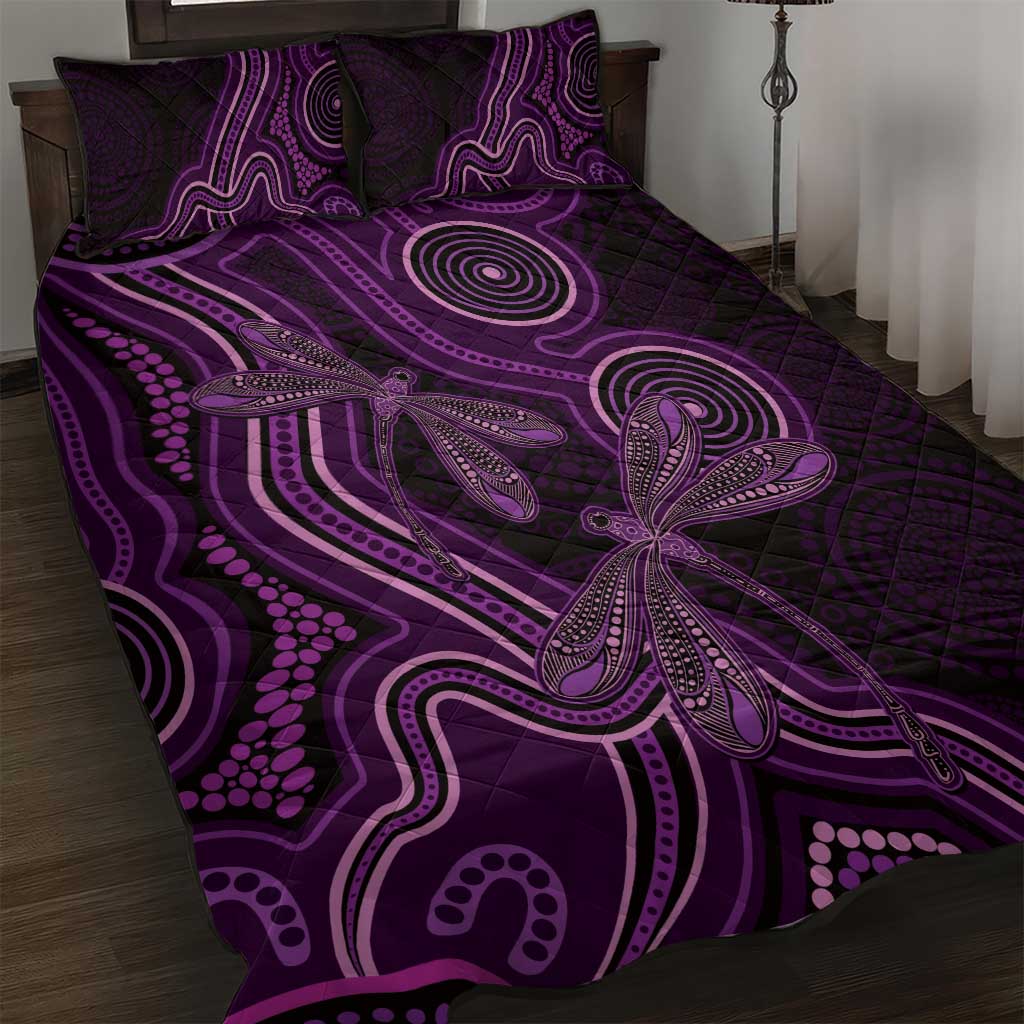 Purple Indigenous Dragonfly Australia Quilt Bed Set Aboriginal Art - Aussie Hoodie