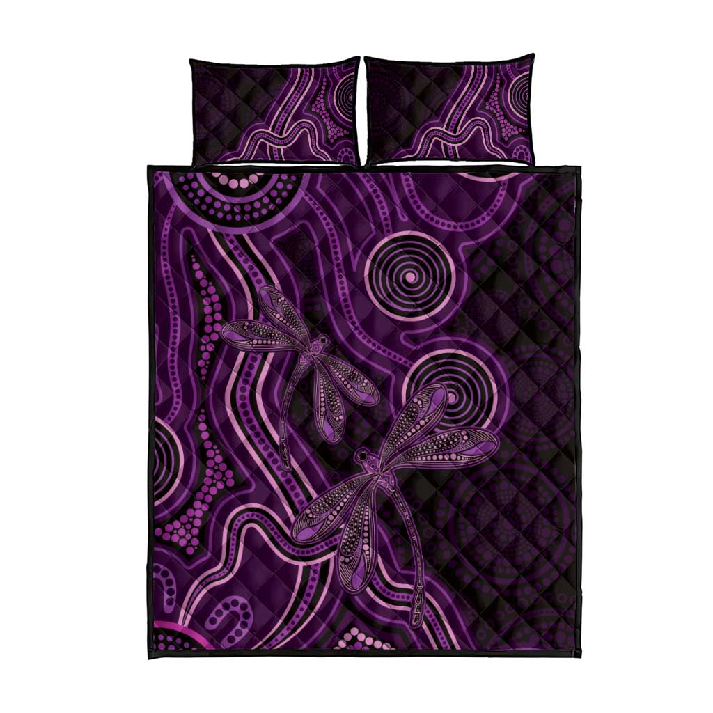 Purple Indigenous Dragonfly Australia Quilt Bed Set Aboriginal Art - Aussie Hoodie