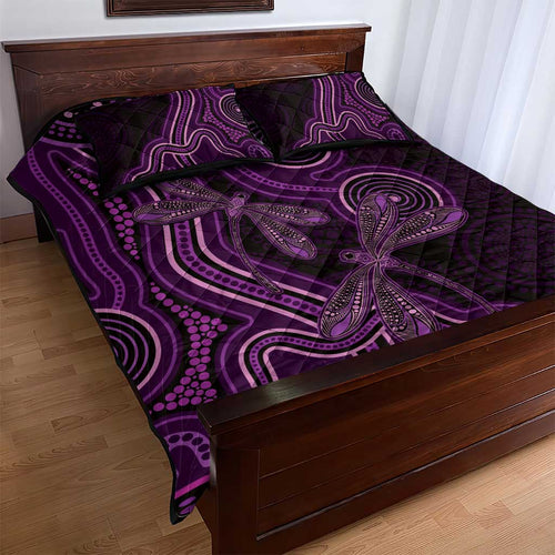 Purple Indigenous Dragonfly Australia Quilt Bed Set Aboriginal Art - Aussie Hoodie