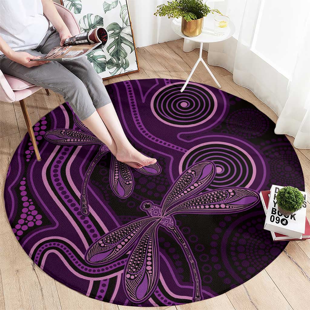 Purple Indigenous Dragonfly Australia Round Carpet Aboriginal Art - Aussie Hoodie