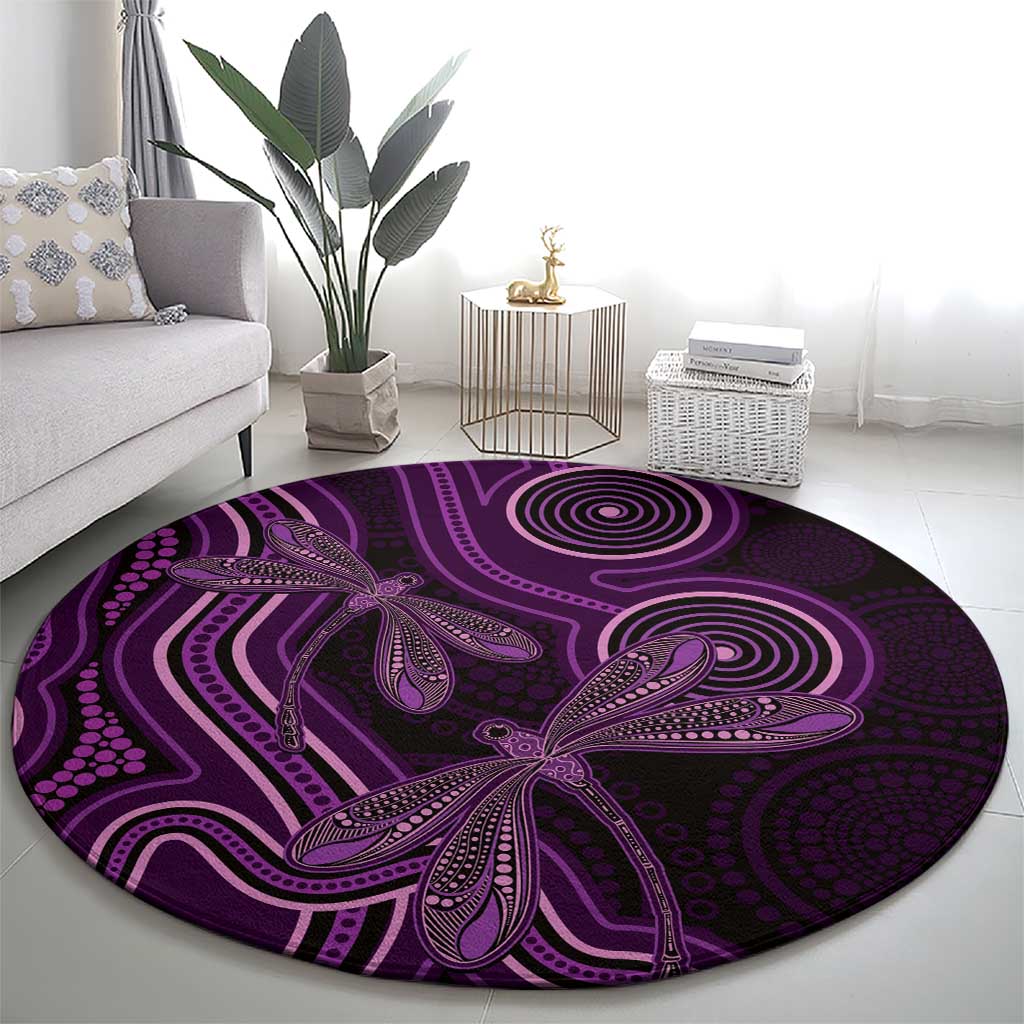 Purple Indigenous Dragonfly Australia Round Carpet Aboriginal Art - Aussie Hoodie