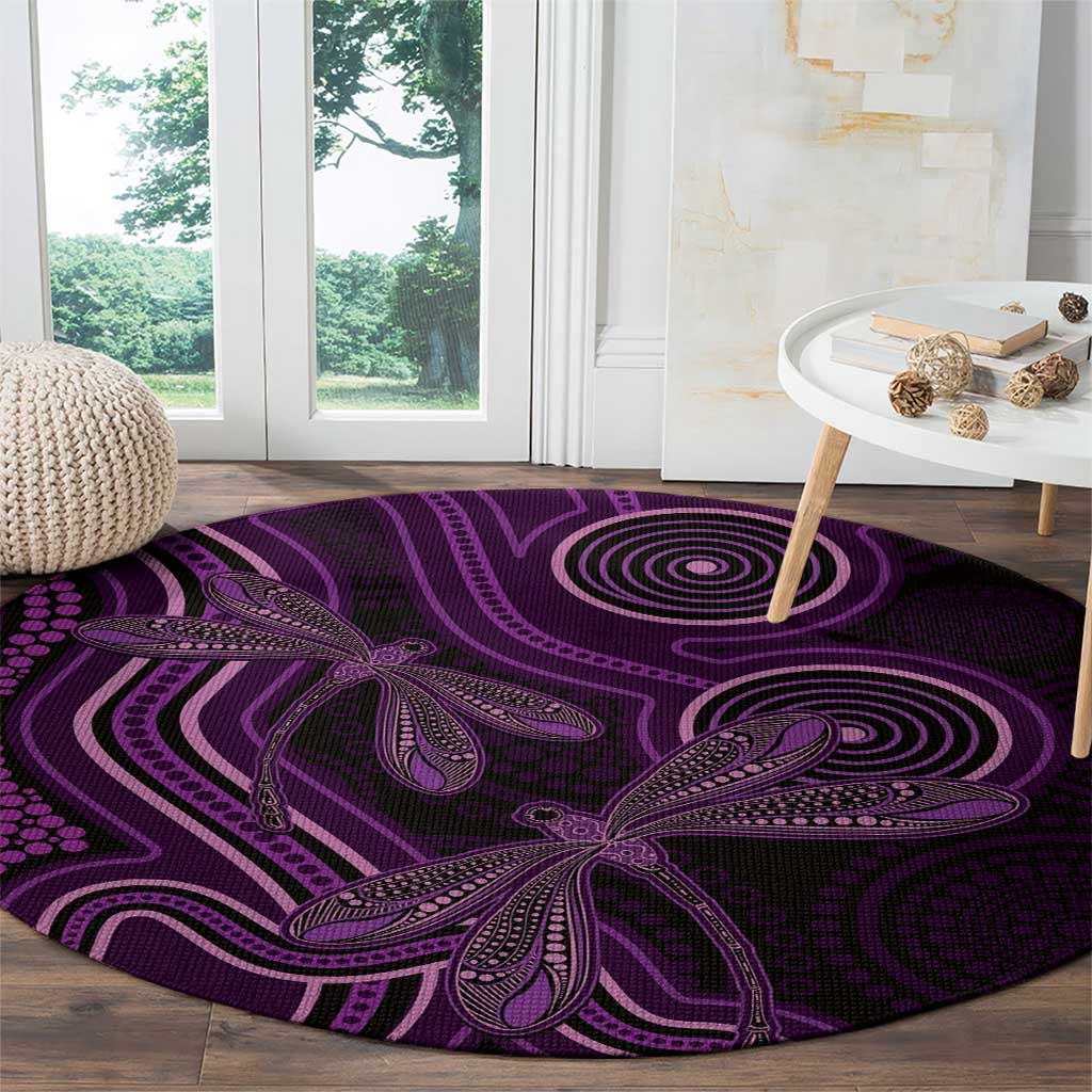 Purple Indigenous Dragonfly Australia Round Carpet Aboriginal Art - Aussie Hoodie