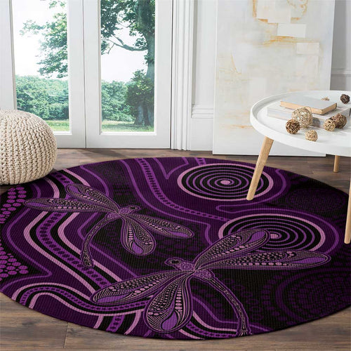 Purple Indigenous Dragonfly Australia Round Carpet Aboriginal Art - Aussie Hoodie