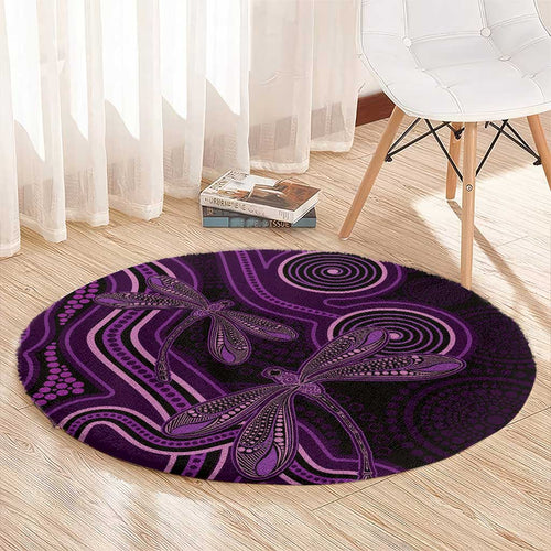 Purple Indigenous Dragonfly Australia Round Carpet Aboriginal Art - Aussie Hoodie