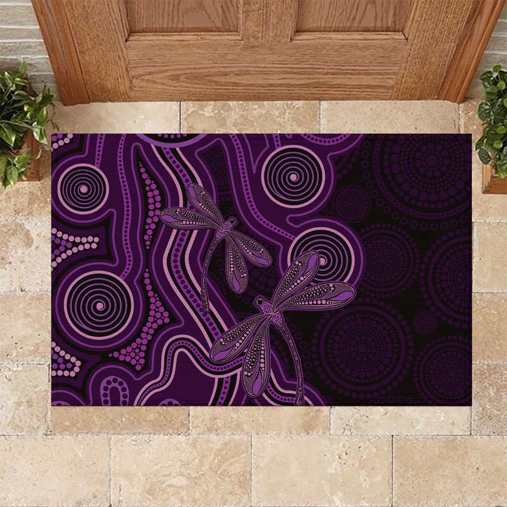 Purple Indigenous Dragonfly Australia Rubber Doormat Aboriginal Art - Aussie Hoodie