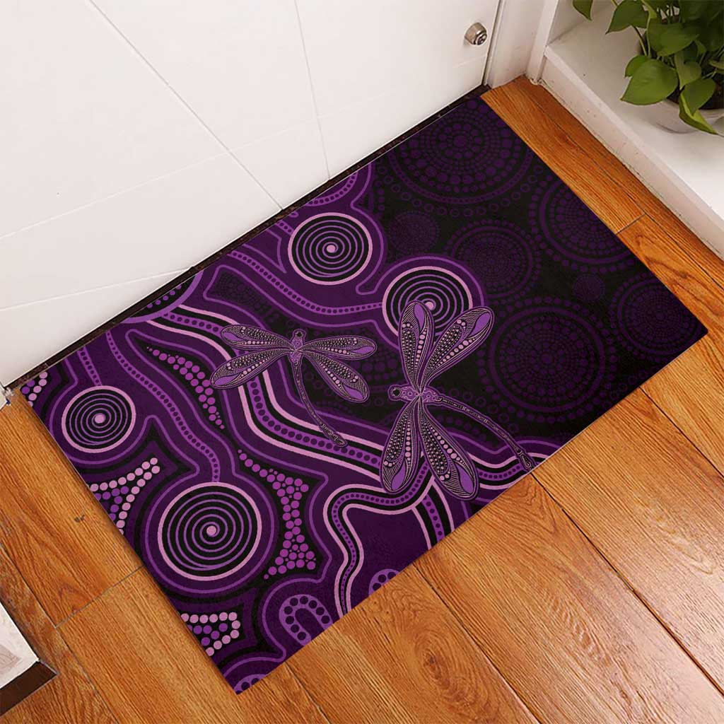 Purple Indigenous Dragonfly Australia Rubber Doormat Aboriginal Art - Aussie Hoodie