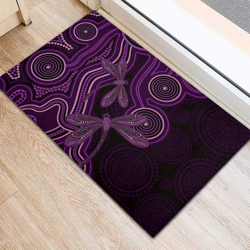 Purple Indigenous Dragonfly Australia Rubber Doormat Aboriginal Art - Aussie Hoodie
