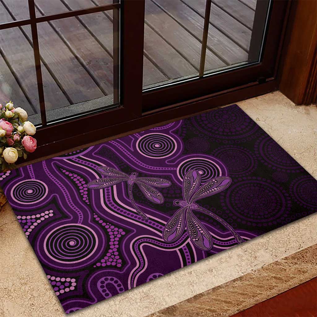 Purple Indigenous Dragonfly Australia Rubber Doormat Aboriginal Art - Aussie Hoodie