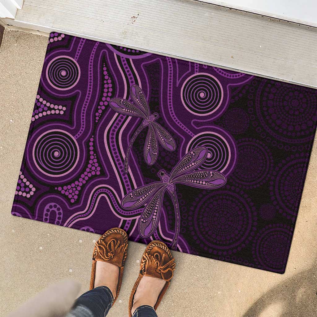 Purple Indigenous Dragonfly Australia Rubber Doormat Aboriginal Art - Aussie Hoodie