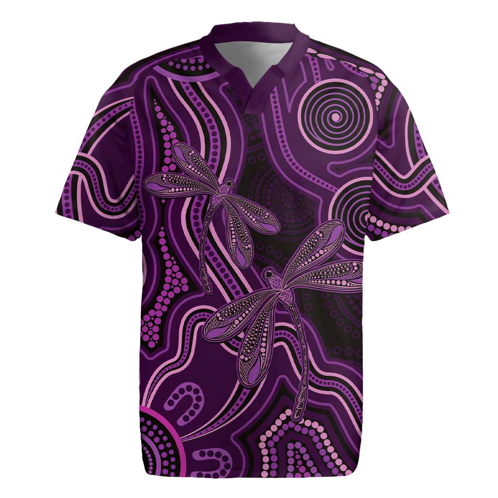 Purple Indigenous Dragonfly Australia Rugby Jersey Aboriginal Art - Aussie Hoodie