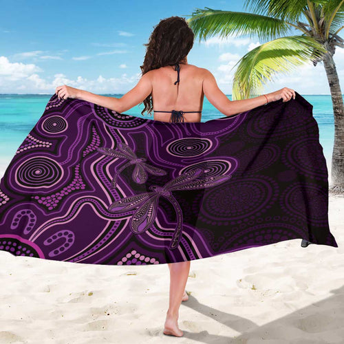 Purple Indigenous Dragonfly Australia Sarong Aboriginal Art - Aussie Hoodie