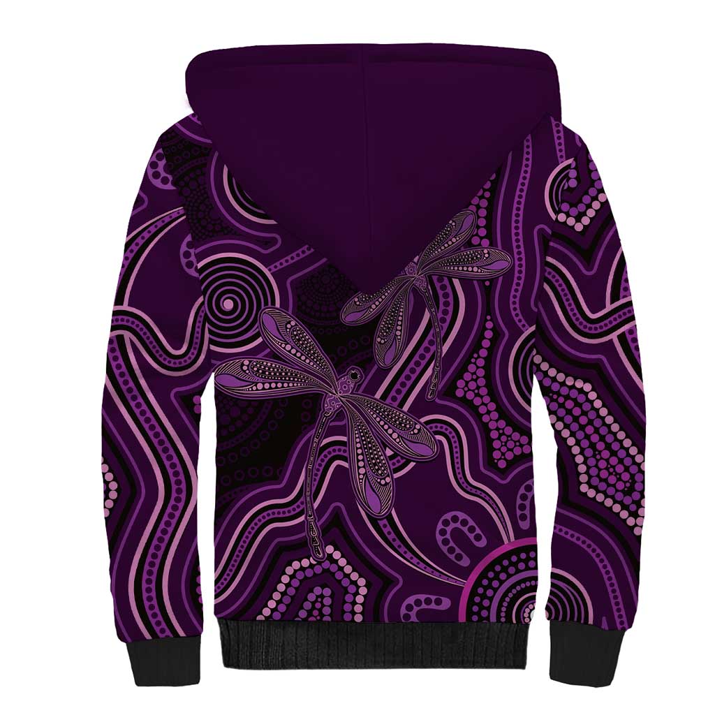 Purple Indigenous Dragonfly Australia Sherpa Hoodie Aboriginal Art - Aussie Hoodie