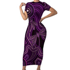 Purple Indigenous Dragonfly Australia Short Sleeve Bodycon Dress Aboriginal Art - Aussie Hoodie
