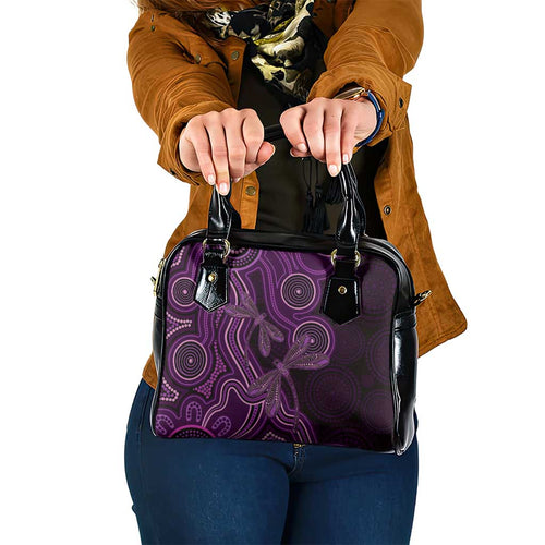 Purple Indigenous Dragonfly Australia Shoulder Handbag Aboriginal Art - Aussie Hoodie
