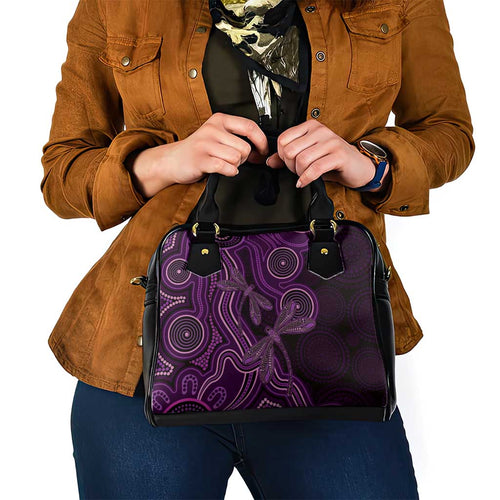 Purple Indigenous Dragonfly Australia Shoulder Handbag Aboriginal Art - Aussie Hoodie
