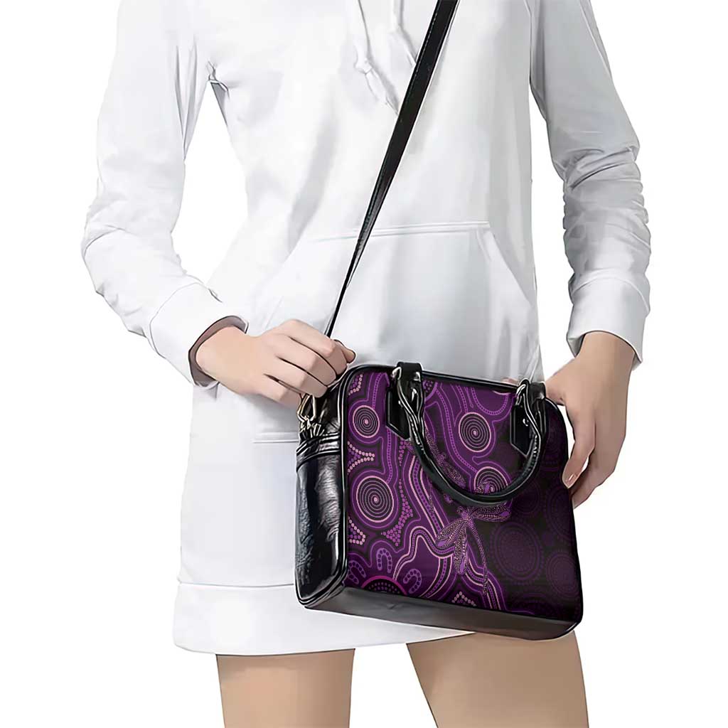 Purple Indigenous Dragonfly Australia Shoulder Handbag Aboriginal Art - Aussie Hoodie