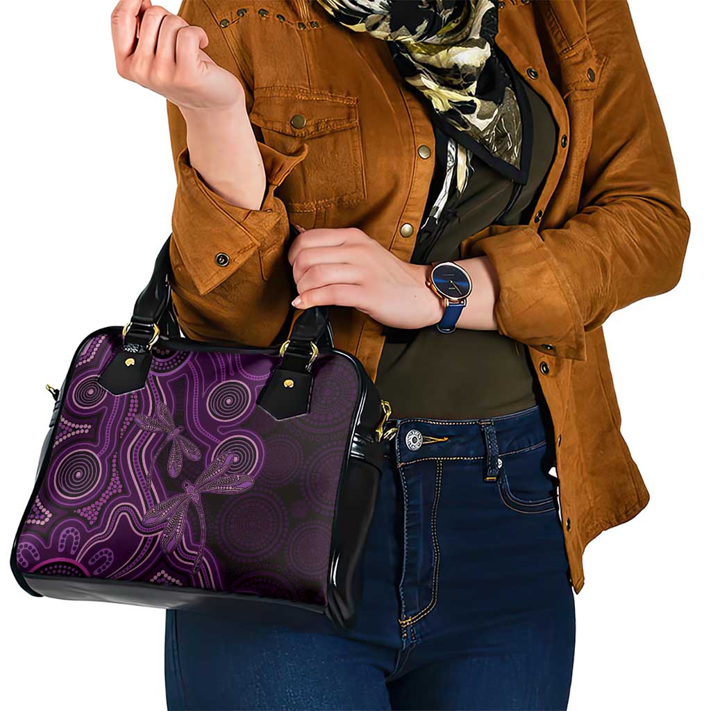 Purple Indigenous Dragonfly Australia Shoulder Handbag Aboriginal Art - Aussie Hoodie