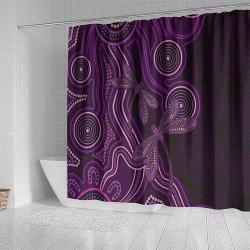 Purple Indigenous Dragonfly Australia Shower Curtain Aboriginal Art - Aussie Hoodie