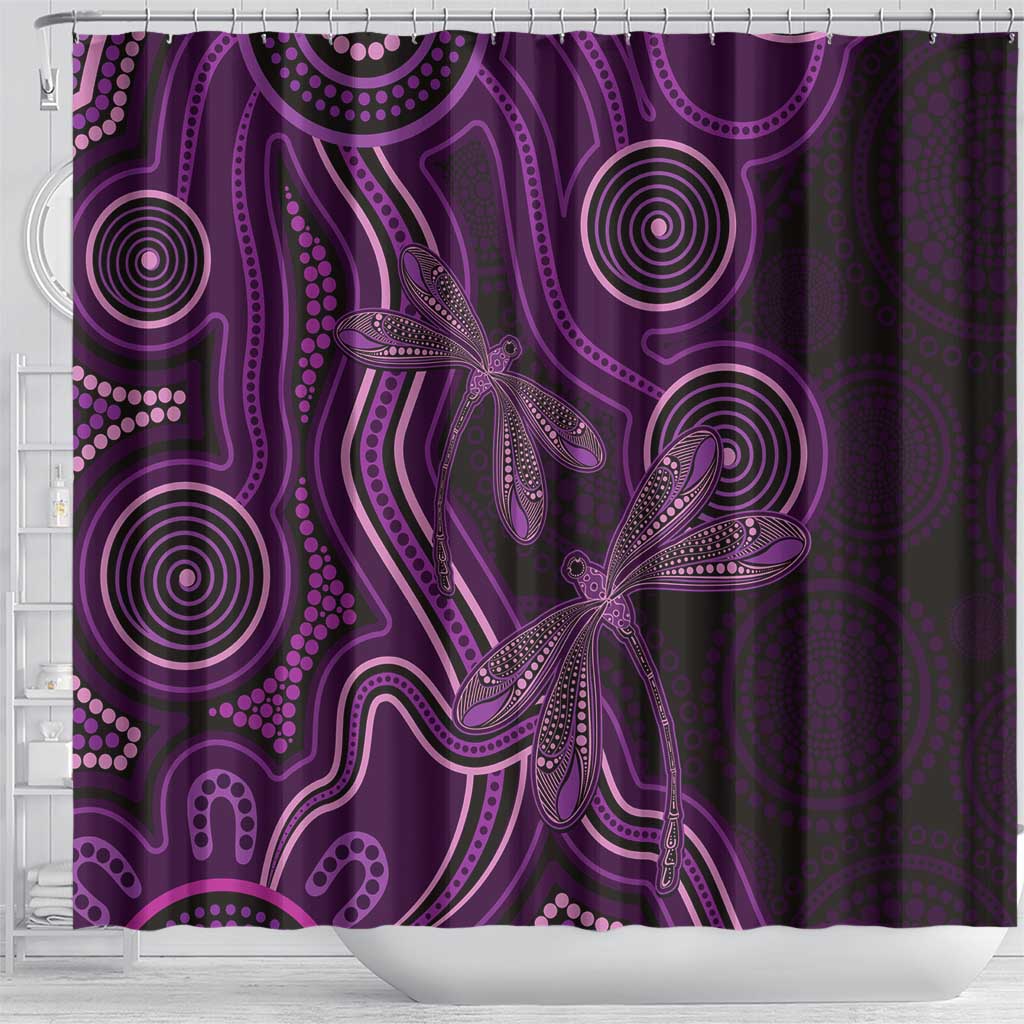 Purple Indigenous Dragonfly Australia Shower Curtain Aboriginal Art - Aussie Hoodie