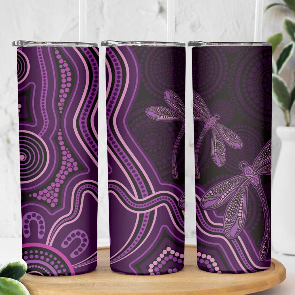 Purple Indigenous Dragonfly Australia Skinny Tumbler Aboriginal Art - Aussie Hoodie