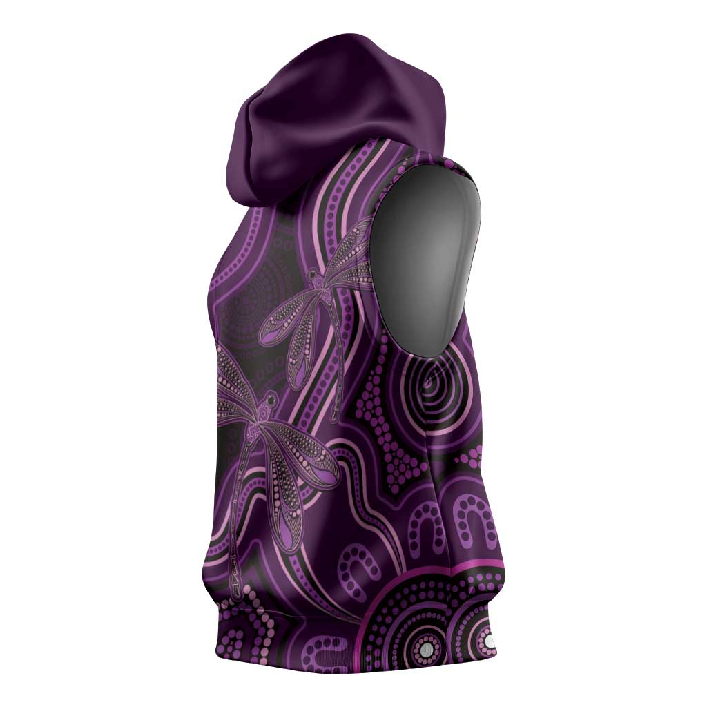 Purple Indigenous Dragonfly Australia Sleeveless Hoodie Aboriginal Art - Aussie Hoodie
