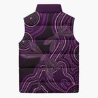 Purple Indigenous Dragonfly Australia Sleeveless Puffer Jacket Aboriginal Art - Aussie Hoodie
