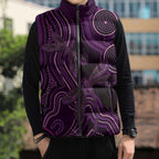 Purple Indigenous Dragonfly Australia Sleeveless Puffer Jacket Aboriginal Art - Aussie Hoodie