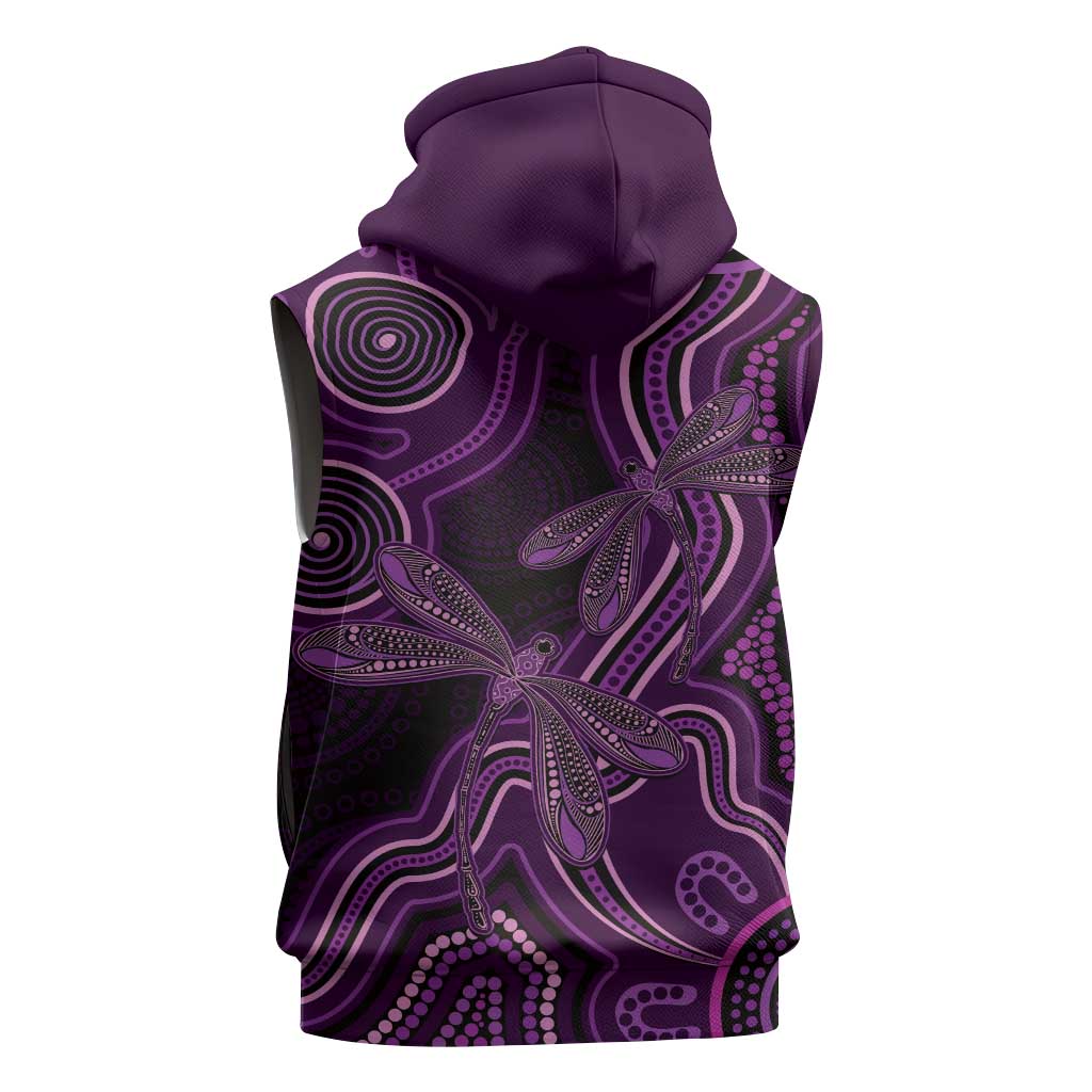 Purple Indigenous Dragonfly Australia Sleeveless Zip Hoodie Aboriginal Art LT14