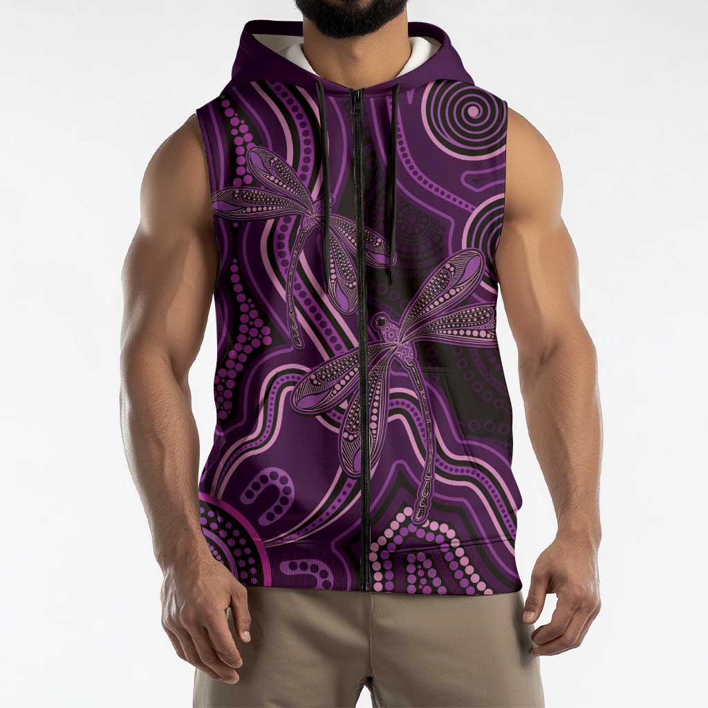 Purple Indigenous Dragonfly Australia Sleeveless Zip Hoodie Aboriginal Art LT14