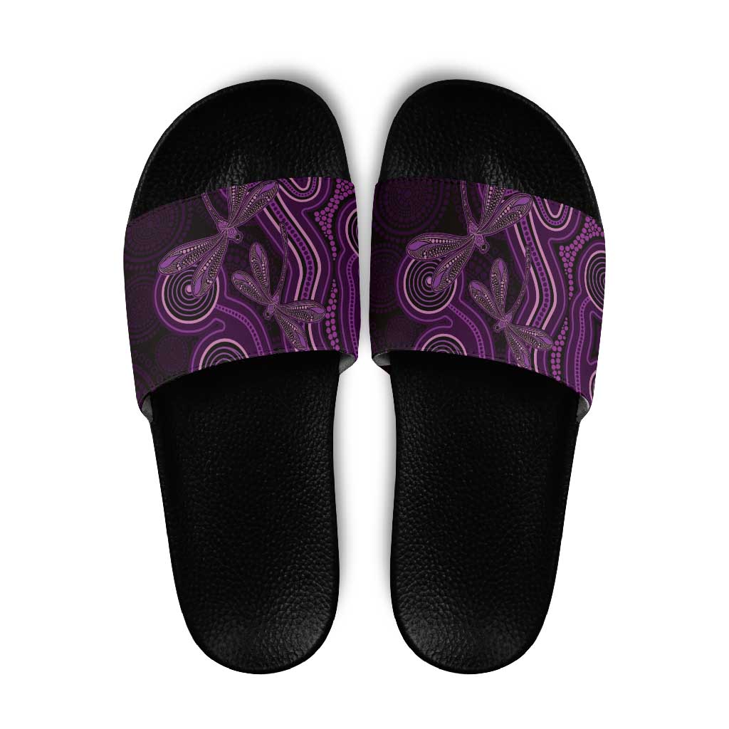 Purple Indigenous Dragonfly Australia Slide Sandals Aboriginal Art - Aussie Hoodie