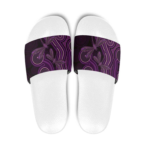 Purple Indigenous Dragonfly Australia Slide Sandals Aboriginal Art - Aussie Hoodie