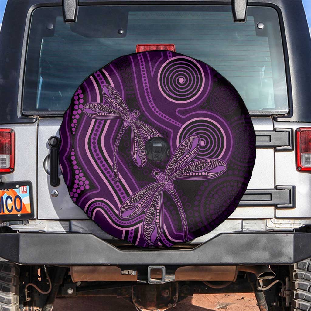 Purple Indigenous Dragonfly Australia Spare Tire Cover Aboriginal Art - Aussie Hoodie