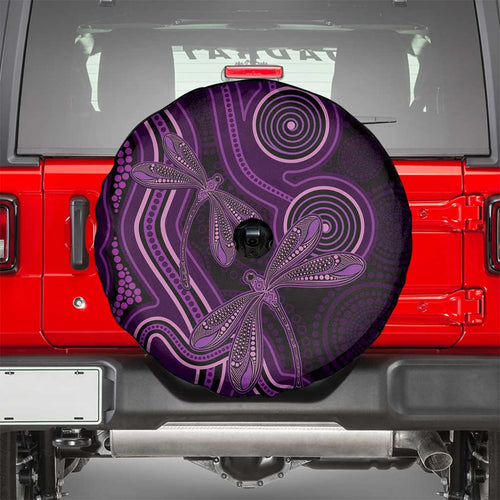 Purple Indigenous Dragonfly Australia Spare Tire Cover Aboriginal Art - Aussie Hoodie