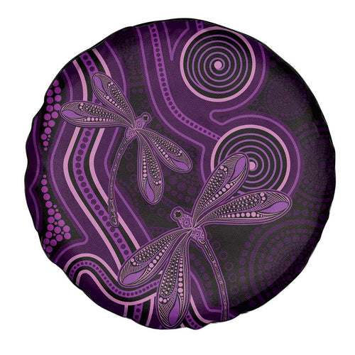 Purple Indigenous Dragonfly Australia Spare Tire Cover Aboriginal Art - Aussie Hoodie